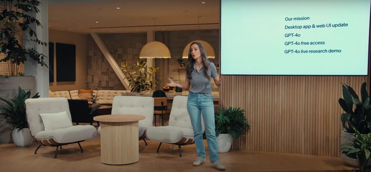 오픈AI 미라 무라티(Mira Murati) CTO가 지난 5월 13일(현지 시각) 새로운 AI 모델 ‘GPT-4o’를 소개하고 있다. (출처: 오픈AI 유튜브 캡처)