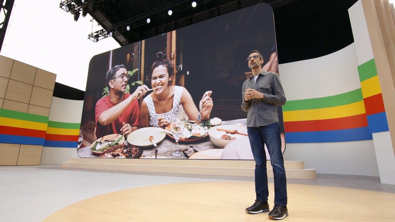 구글 선다 피차이(Sundar Pichai) CEO가 지난 5월 14일(현지 시각) ‘구글 연례 개발자 회의(I/O) 2024’에서 기조연설을 하고 있다. (출처: 구글 유튜브 캡처)