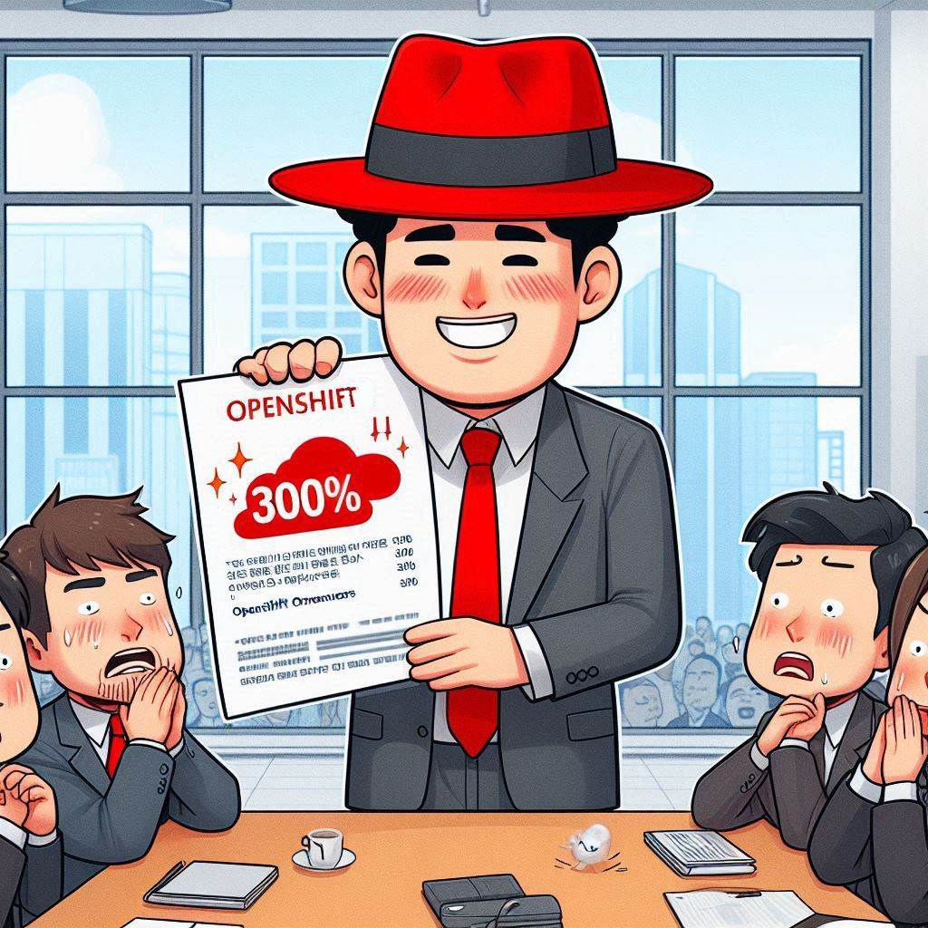 레드햇의 오픈시프트 가격 인상 내용을 빙 이미지 크리에이터로 생성한 그림